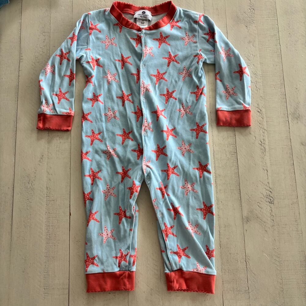 Nantucket Kids Starfish Nautical 100% Pima Cotton Romper Size 18-24 months VGUC